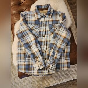 Sage Collective Sherpa Lined Plaid Button-Up Jacket Medium